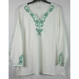 Charter Club Women's Ocean Paradise Blouse Top Size X Small Color Ivory/Green